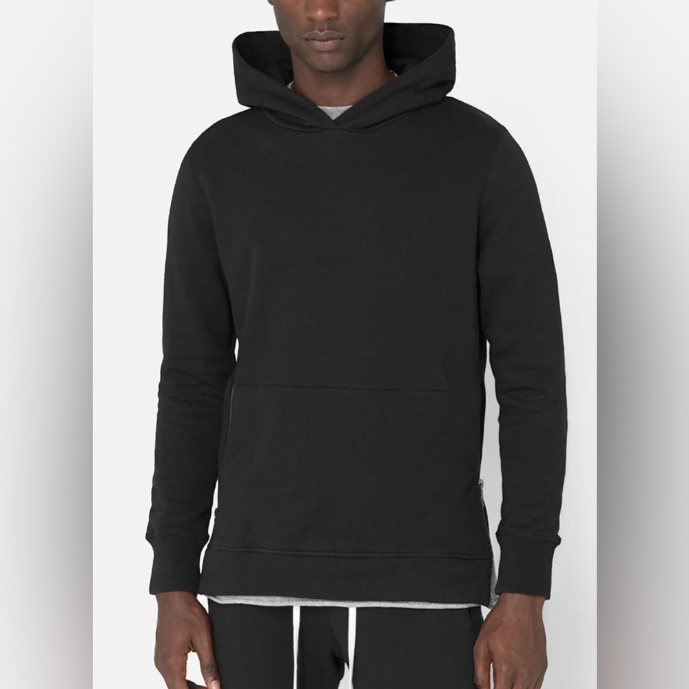 John Elliott Men’s Black Villain Hoodie Sweatshirt Zippers Large L 3 Kangaroo